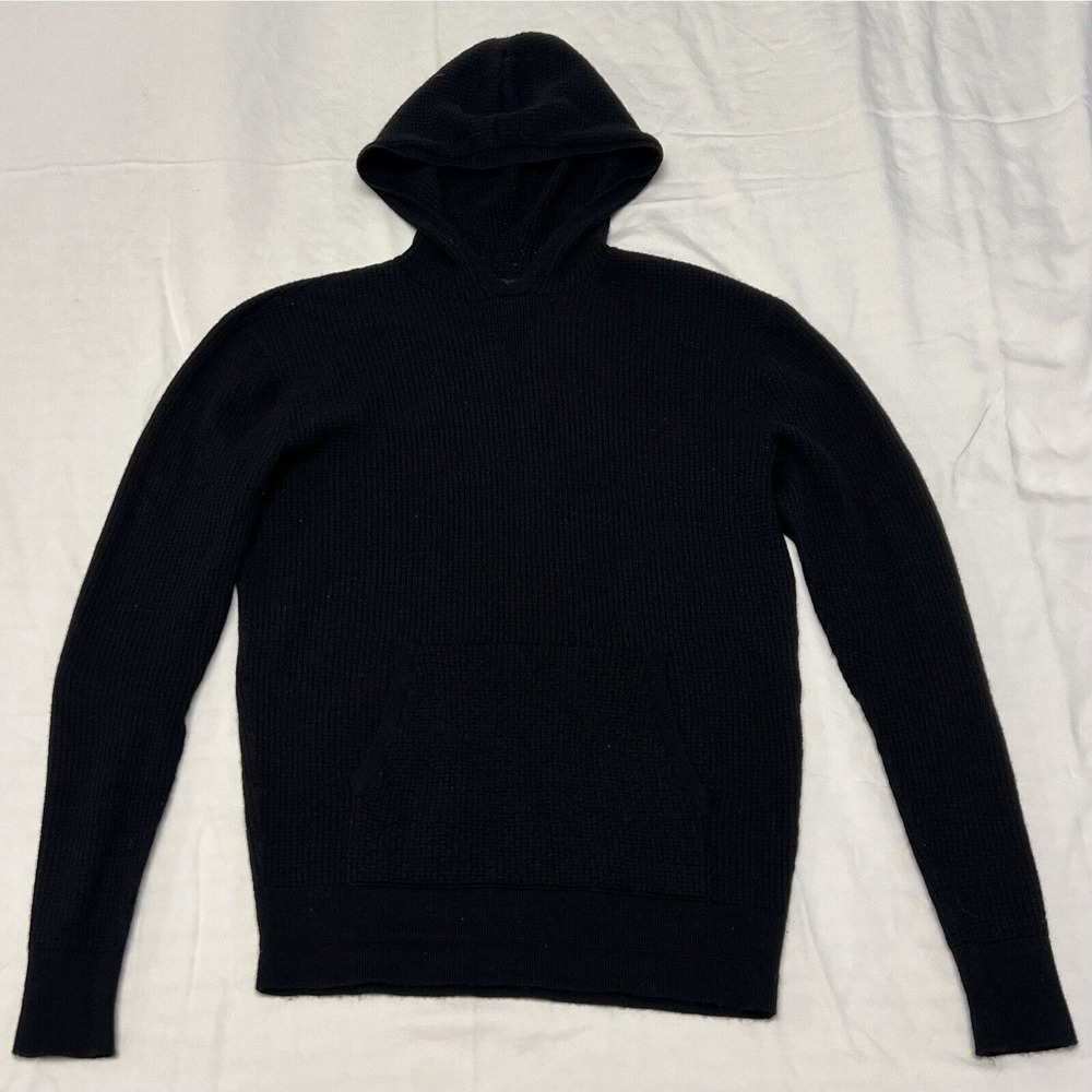 PROOF 72-Hour Merino Sweater Hoodie Mens M Black Waffle Knit Thermal Huckberry